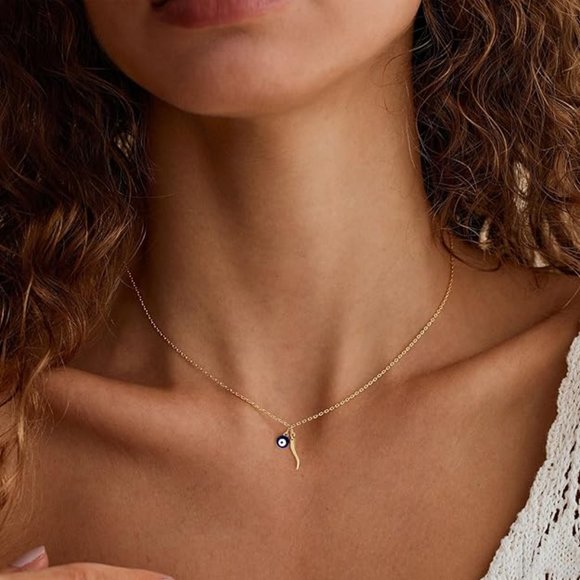 Neiman Marcus 14k Gold Plated Italian Evil Eye Horn Necklace - Picture 5 of 6